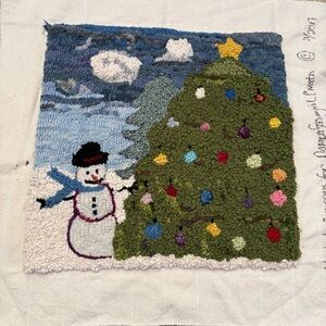 Kimberly Severn’s Festive Snowman and Christmas Tree Hooked Rug